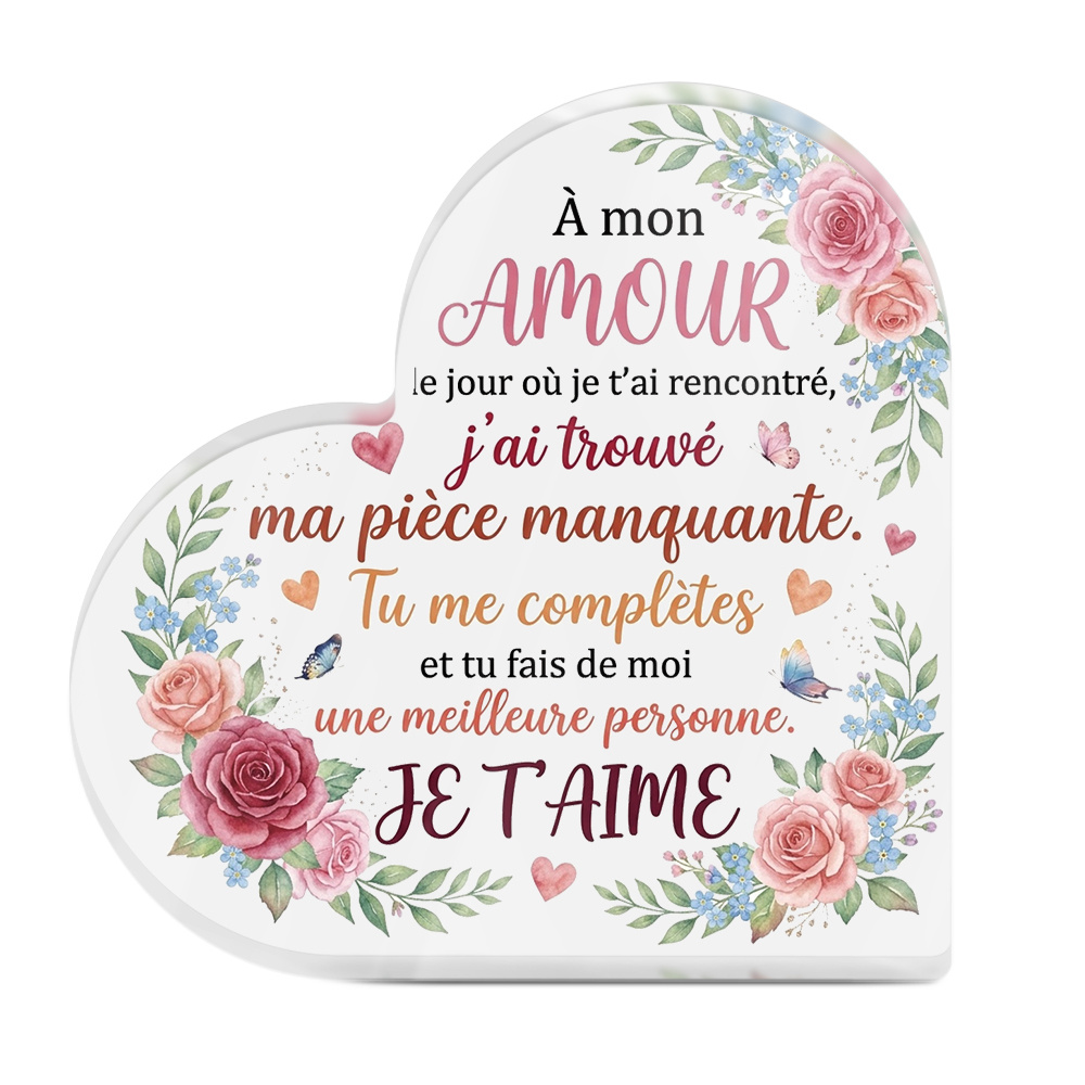 TEMU Plat 2D, 1 pièce PUTUO DECOR Panneau Cœur en Acrylique avec Française "à Mon où je t'ai rencontré" - Décoration de Table avec Française Moderne