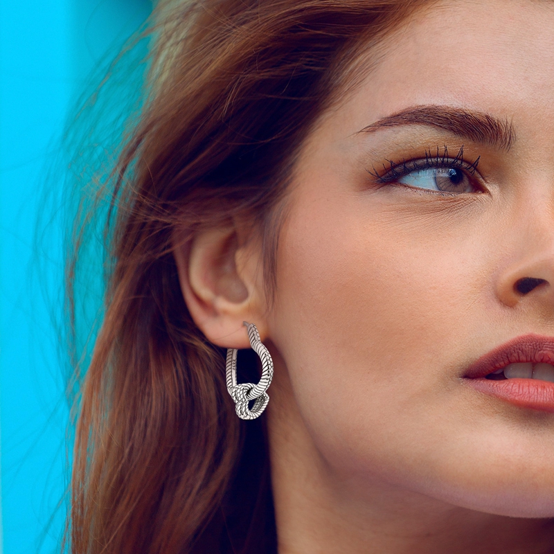 925 Silver Snake Pattern Multi-Ring Heart Earrings