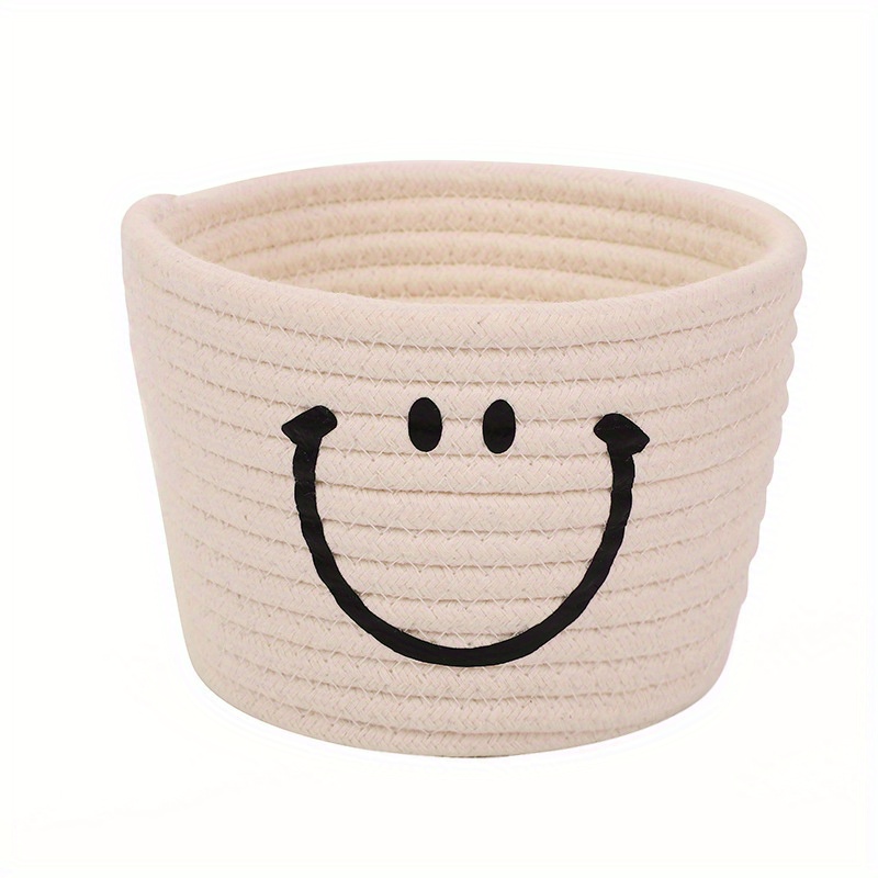 Smile Woven Storage Basket - Compact Organizer For Cosmetics, Brushes & Pens - Ideal For Desk, Office, Dorm Decor