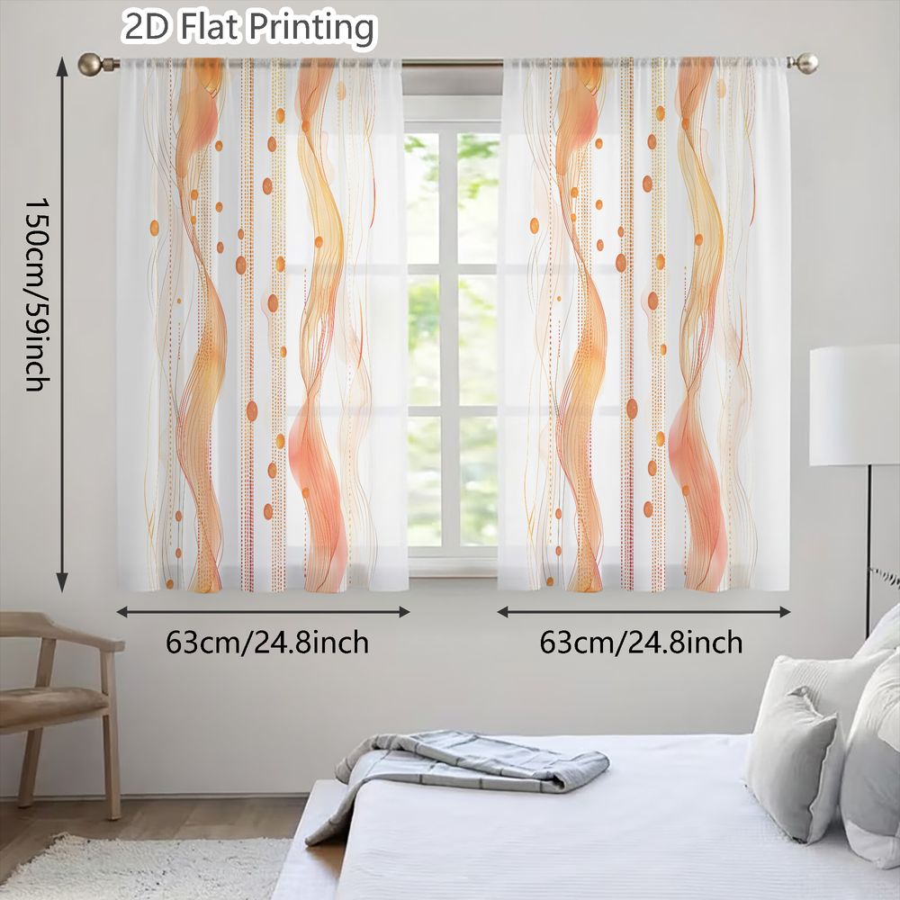 TEMU 2D Plat - 2D Plat, 2 pièces, Printemps Été, Rideaux Flottants Abstraits Orangé Jaune , Panneaux de Fenêtre Aéré pour Salon Chambre Cuisine