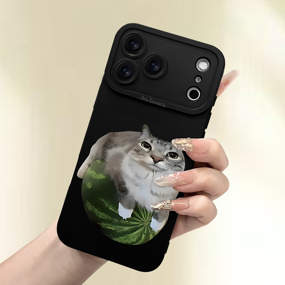 TEMU Phone Case: Fashionable Cute Cat Watermelon Pattern Matte Anti-drop Phone Case New Arrival For Iphone 17 16 15 14 13 12 11 X 8 (birthday Gift