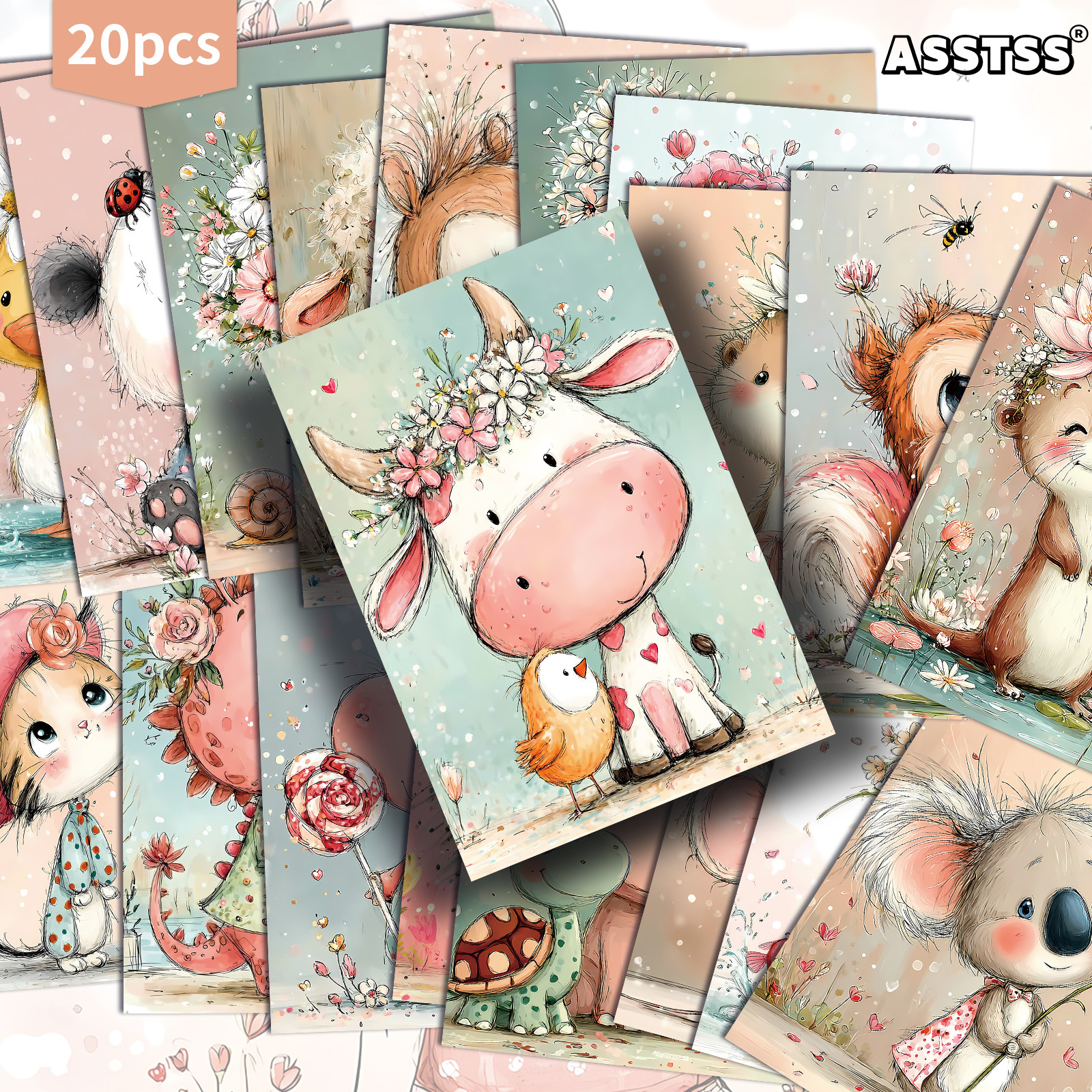 TEMU 20-pack Asstss Vintage Spring Animal Postcards - 4x6 Inches Junk Journal Supplies Paper, Scrapbooking Supplies, Collectible Decorative Painting