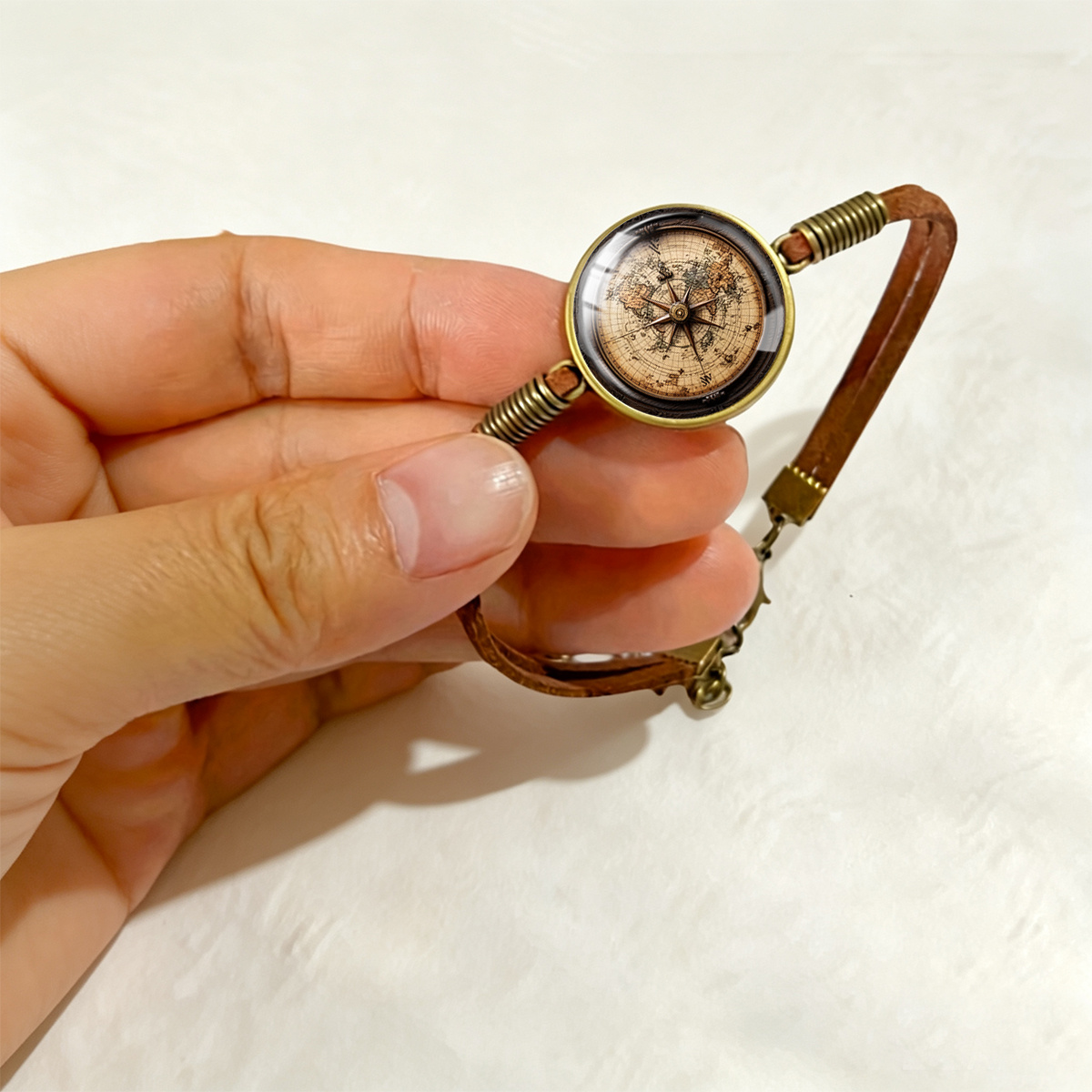 Vintage Nautical Compass Scale Pattern Round Glass Bracelet