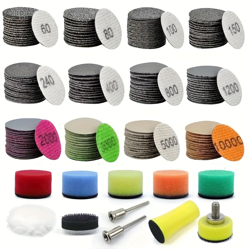 Image of 131/191pcs 1-inch Sanding Discs, Grit Range From 60 To 10000 Grit, Wet And Dry Dual-use. Equipped With 1/8-inch And 1/4-inch Backing Pads, Polishing Pads And Interface Pads. Designed For Rotary Tools