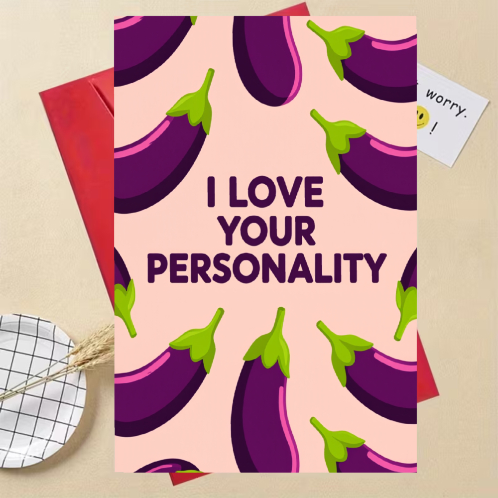 1pc With Envelope Card Pink Eggplant Pattern And Text Romantic Greeting Card For Valentine's Day Anniversary Or Birthday