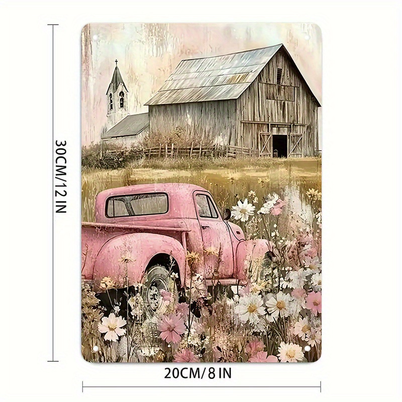 TEMU 2d Flat, 2d Flat [vintage Rustic Tin Sign] Vintage Rustic 1pc Tin Sign And Barn Farmhouse Art 8x12 Inches 20x30cm Country Style Floral Wall Art