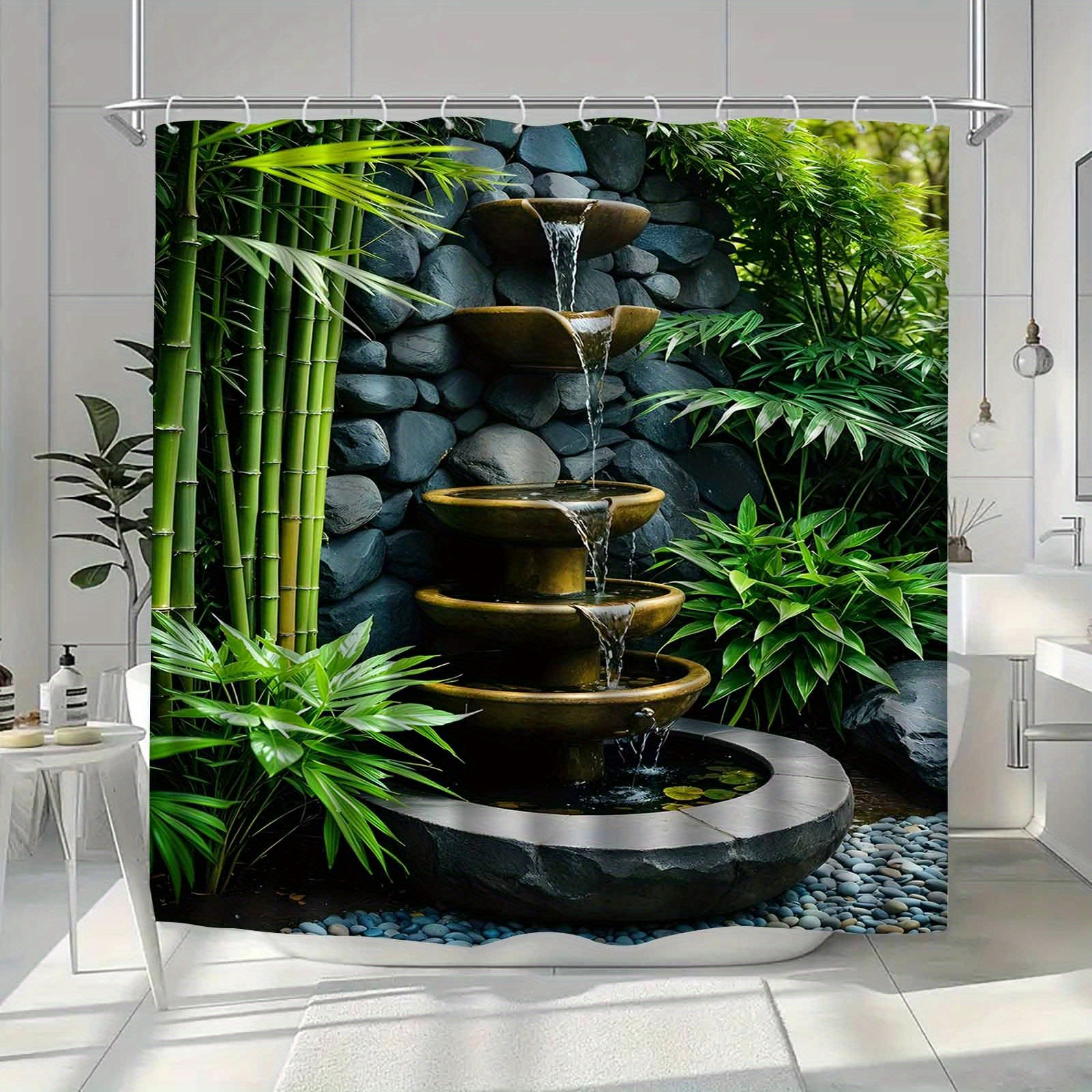 TEMU Jit1pc Rideau de douche Jardin Couloir Fluide, Rideau de salle de bain élégant et luxueux, Rideau de douche pour la décoration intérieure,