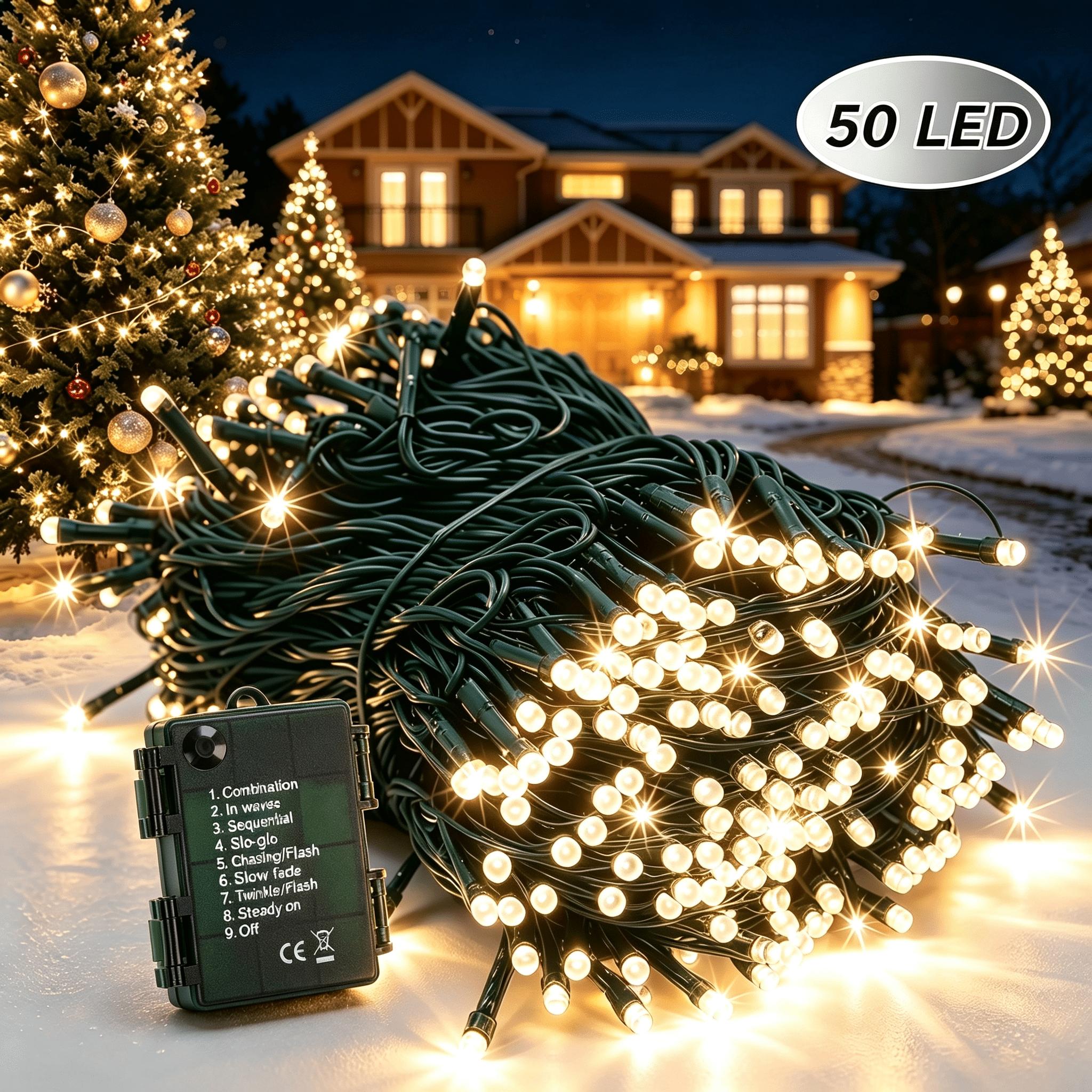 TEMU 1pc Battery-powered Christmas Dark Green String Lights, Warm Fairy Light Garland, 50/100/200pcs Led Elf Light Strings, 8 Lighting , Suitable For