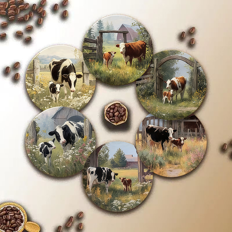 TEMU 6pcs Set Of Wood-print Pattern Coasters - -composite Heat-resistant Non-slip Drink Mats, Suitable For Home And Office Decor, Perfect For Parties