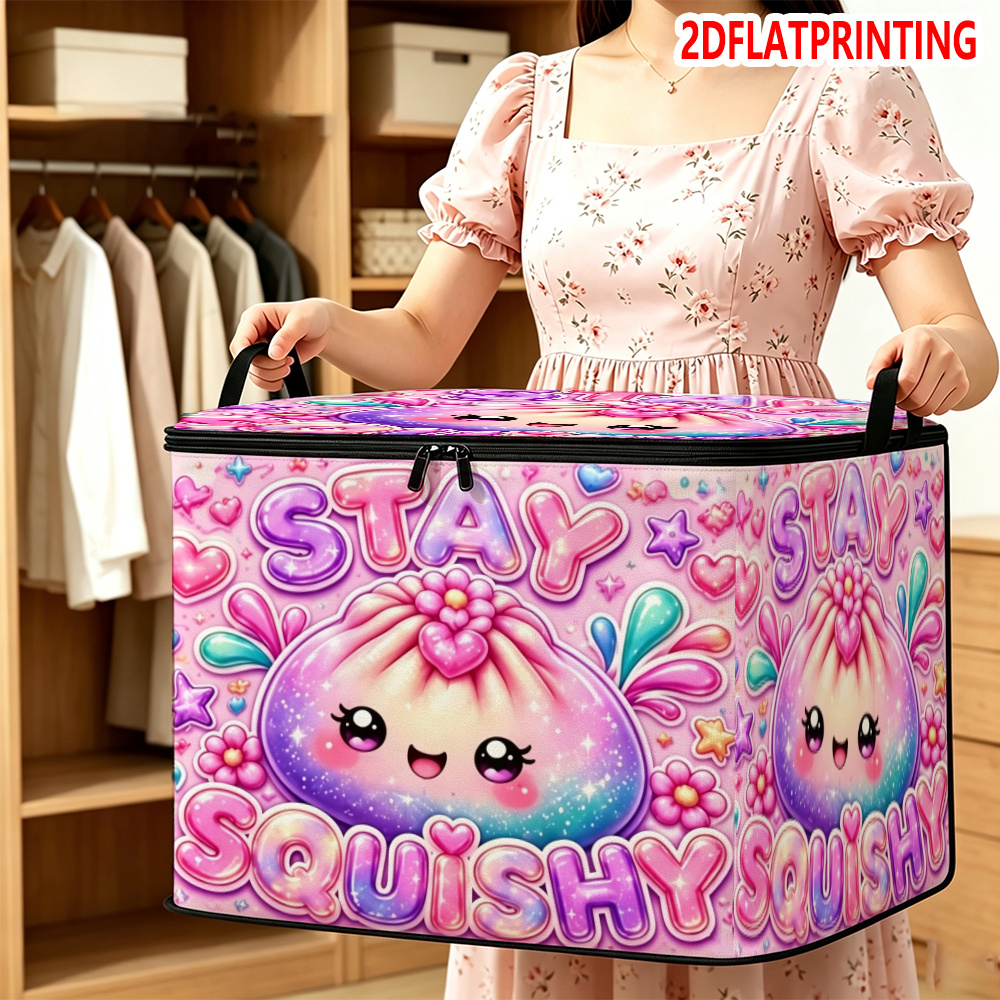 TEMU New Product Launch | 1pc 2d Flatprinting Stay Iridescent Baozi Slow- Doll Element Large Capacity Storage Box With , Multi-scene : Wardrobe