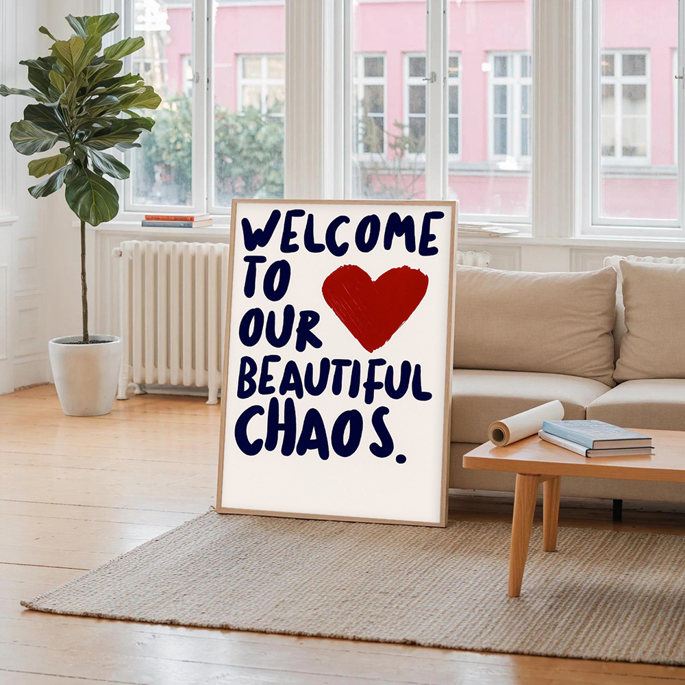 E-shop 2D Flach, 2D Flach, . Willkommen in unserem wunderschönen Herzliche Leinwandposter Rotes Herz Schriftzugdruck Moderne Minimalistische Wohnkultur