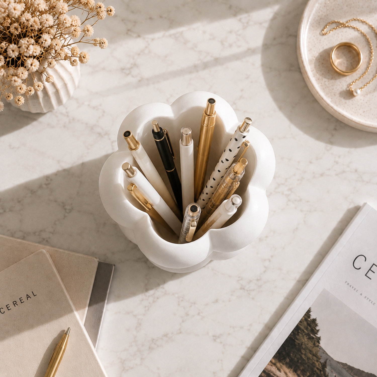 Image of 1pc White Cloud-shaped Makeup Brush Holder & Desktop Organizer, Aesthetic Vanity Organizer, Cosmetic Brush Storage Cup, Pen & Pencil Holder, Modern Home Decor, Room Decor