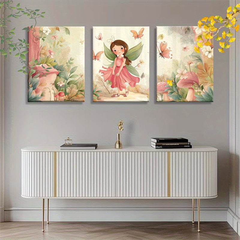 Framed 3pcs Fairy and Butterflies Wall Art
