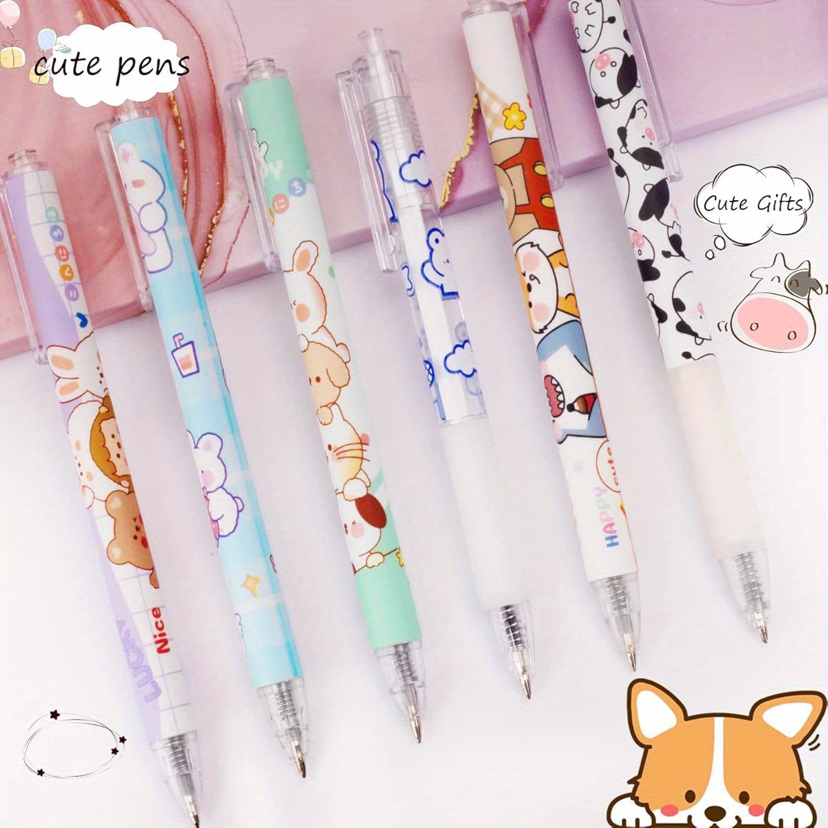 24pcs cute cow bear retractable gel pens pastel colors durable plastic kawaii stationery for   crafts fun aesthetic writing tools office supplies   design smooth writing office workers Product details 4