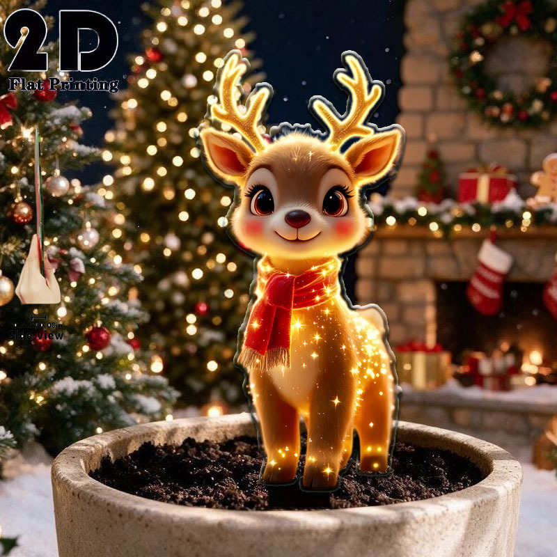 TEMU 2d Flat - 【2d Flat】 2d Flat - [2d Flat] 2d Flat, 1pc Cute Christmas Light-up Reindeer, Garden Plug-in Decoration, Outdoor Courtyard Garden Lawn