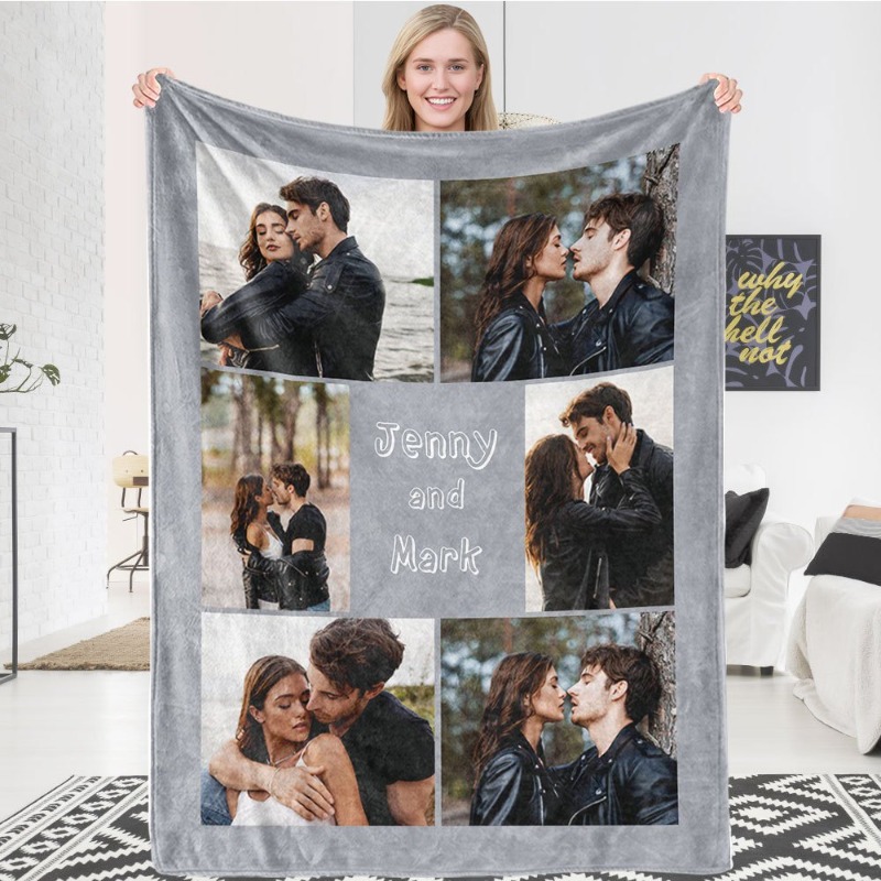 TEMU Custom 1pc Personalized Photo & Text Blanket - Custom Photo Blanket With Your Own Photos And Text - Soft Flannel - Valentine's Day, Birthday,