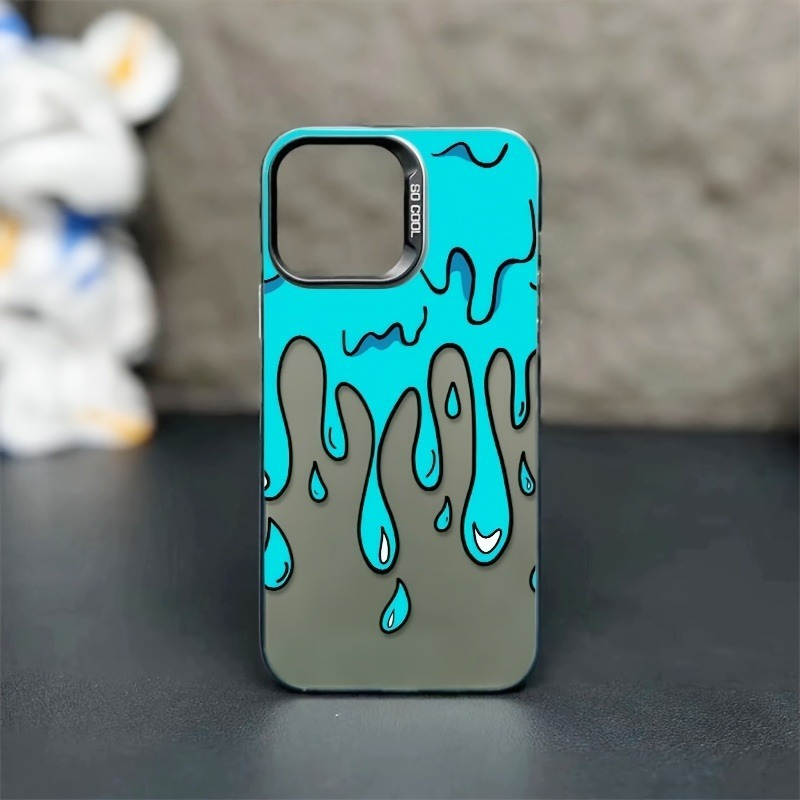 TEMU Phone Case: 1 Blue Pigment Drip Pattern Black White Silvery-plated Phone Case, Suitable For Iphone 16/15/14/13/12/11 Pro Max/x/xr/xs Max/14
