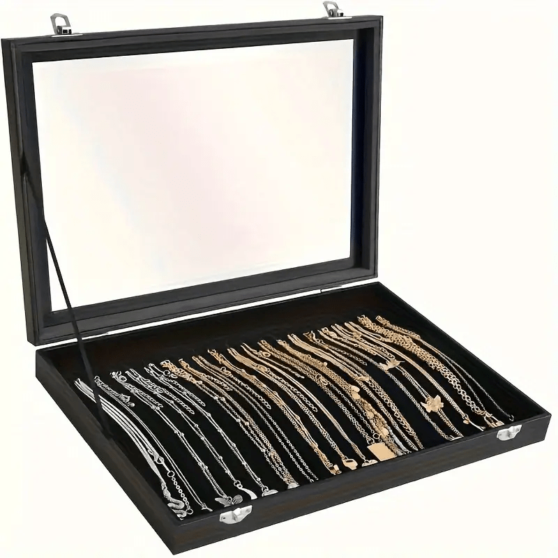   velvet jewelry organizer box with transparent glass lid   multi compartment design for earrings necklaces bracelets elegant gift for mothers day anniversary or best friend jewelry box jewelry making display packaging supplies Product details 3