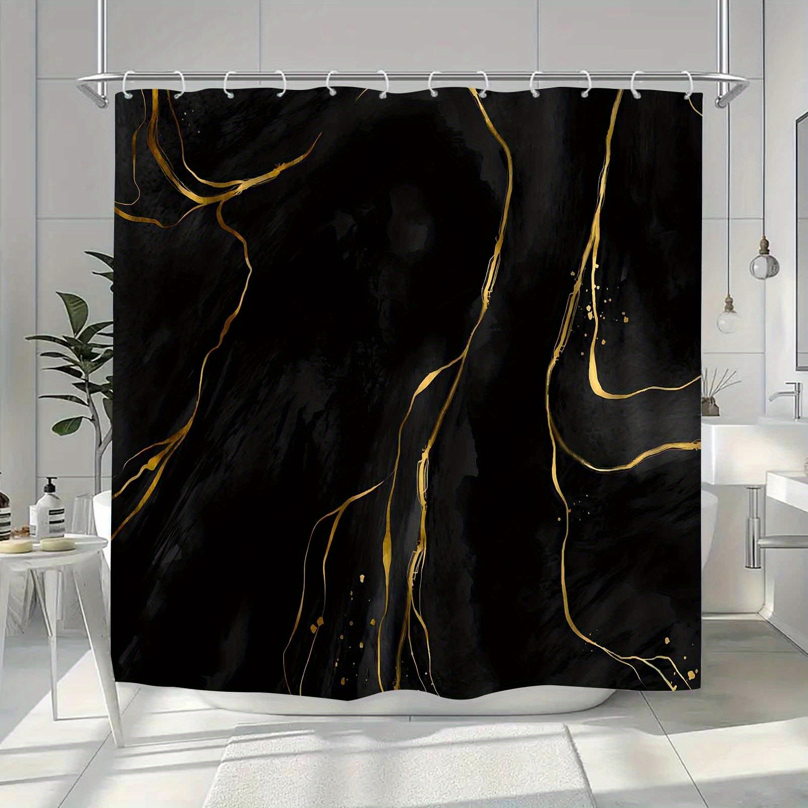 TEMU 1pc Easy And Luxurious Black Patterned Shower Curtain, High-end Elegant Bathroom Curtain Shower Curtain, Shower Curtain Home Decoration Pattern,