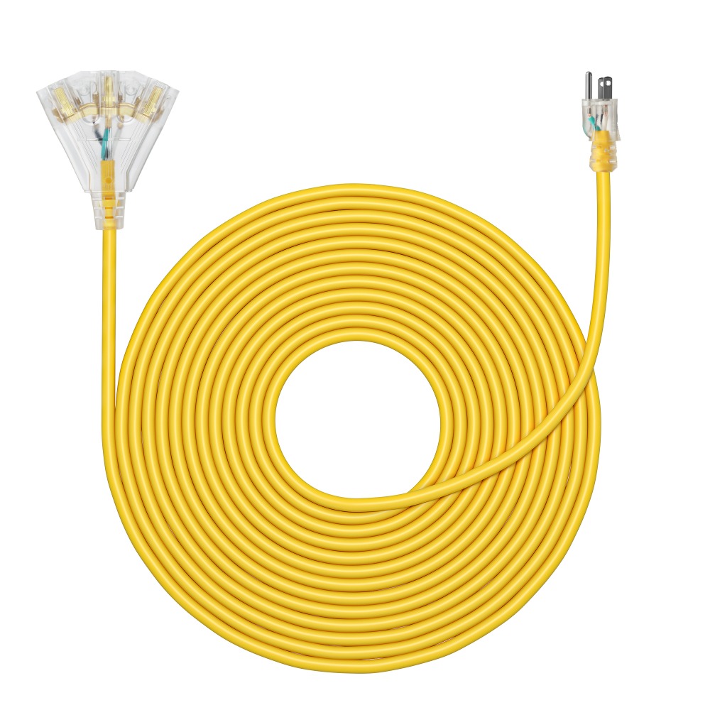 TEMU DEWENWILS Rallonge robuste de 25 pieds 14/3 SJTW, séparateur de jaune à 3 prises , prise éclairée par LED 15A, câble d'extension extérieur