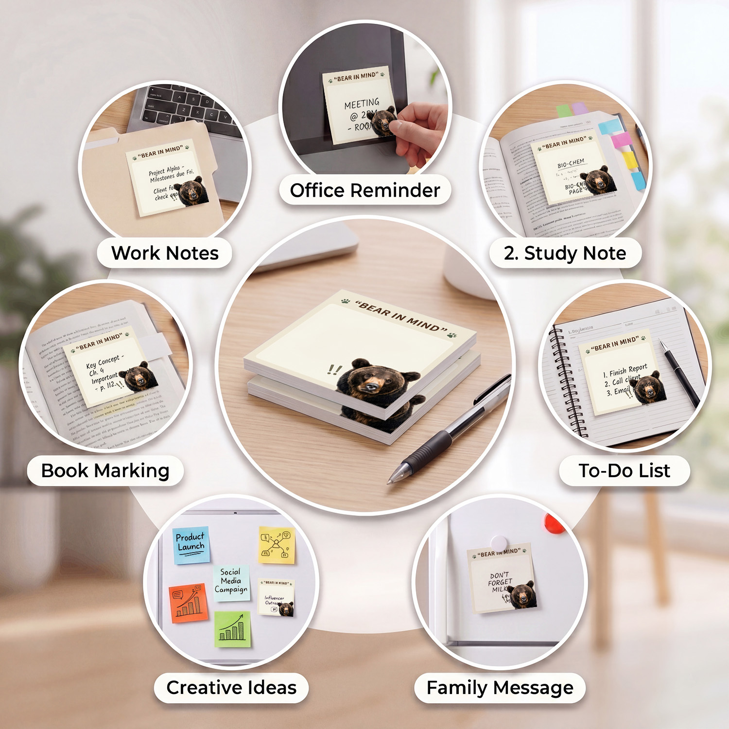 2-Sheet Set of Fun Bear Sticky Notes, 100 Sheets Total