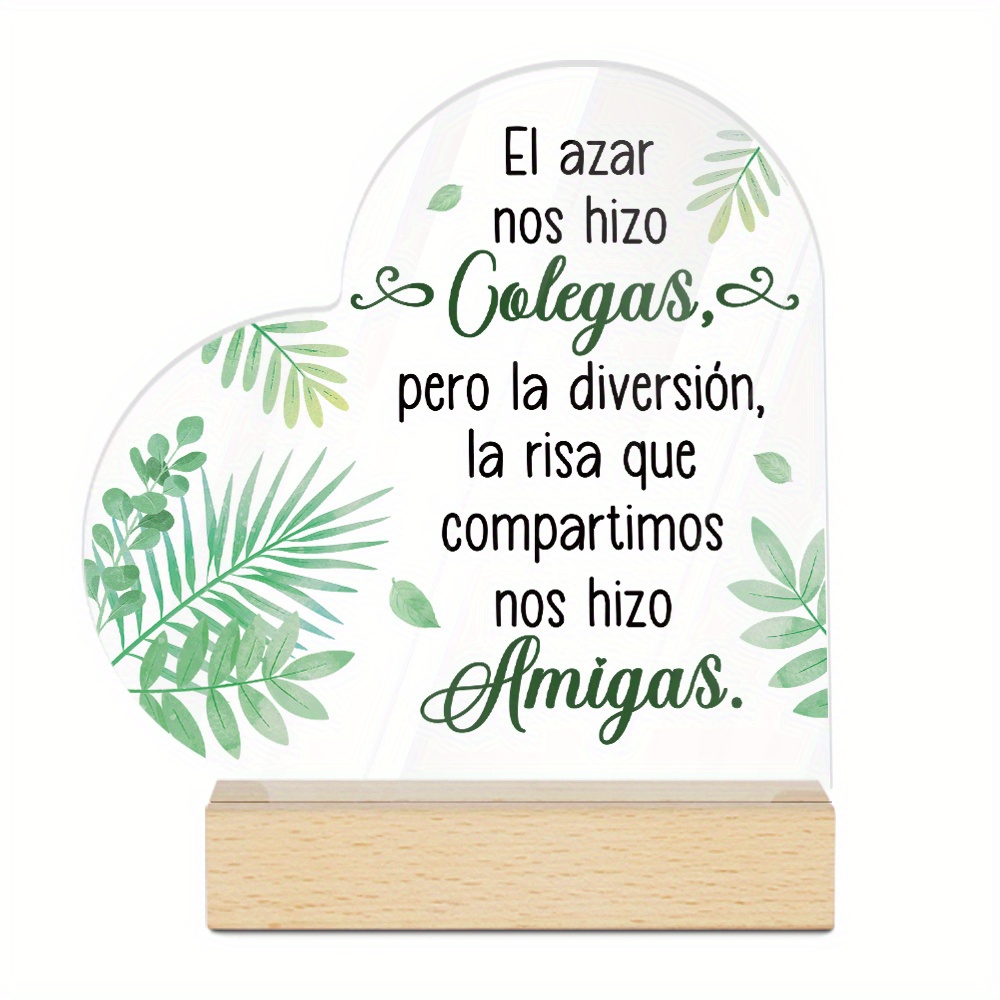 TEMU Decoración de Escritorio de 2D, 1 Pieza con de en Español - Hojas Verdes, Adorno Acrílico para Hogar u Oficina, Estilo - Fácil Montaje Sin