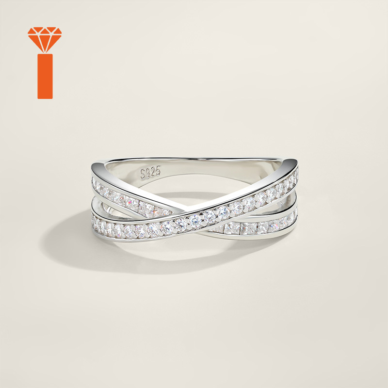 S925 Silver Cross Moissanite Ring, Stackable Fashion Piece