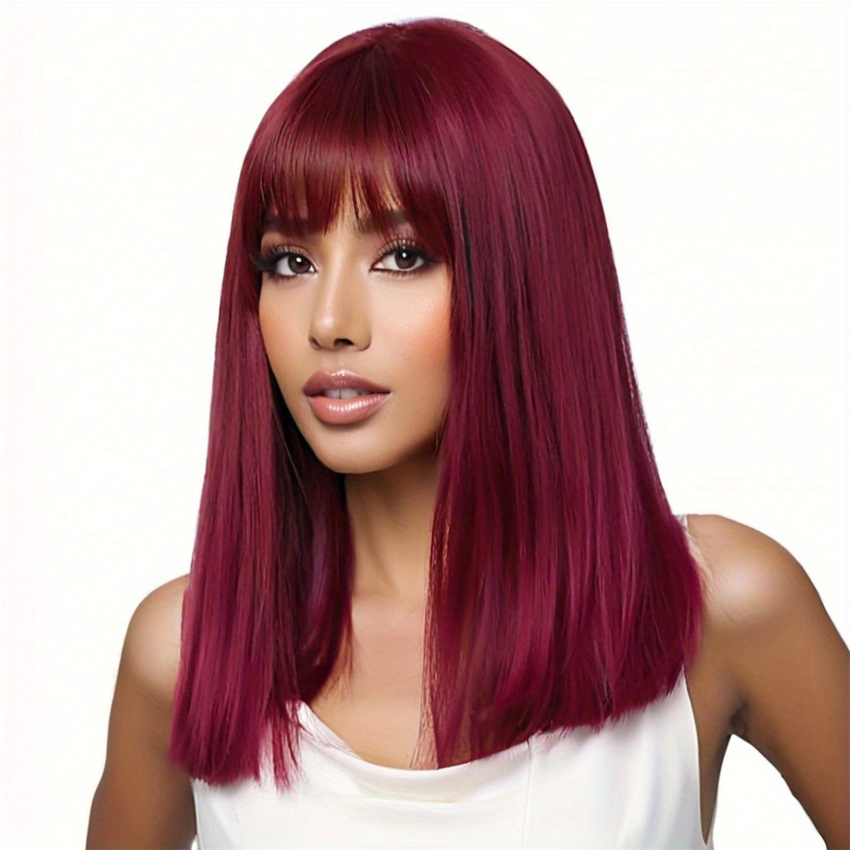 red shoulder length wigs women heat resistant synthetic - Temu display picture 1