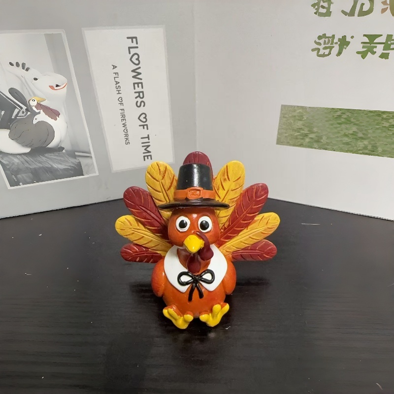 TEMU Thanksgiving Turkey Resin Ornament, Cute Hat Turkey Sculpture, Tabletop Decor, Cartoon Turkey Desktop Decoration, Suitable For Thanksgiving
