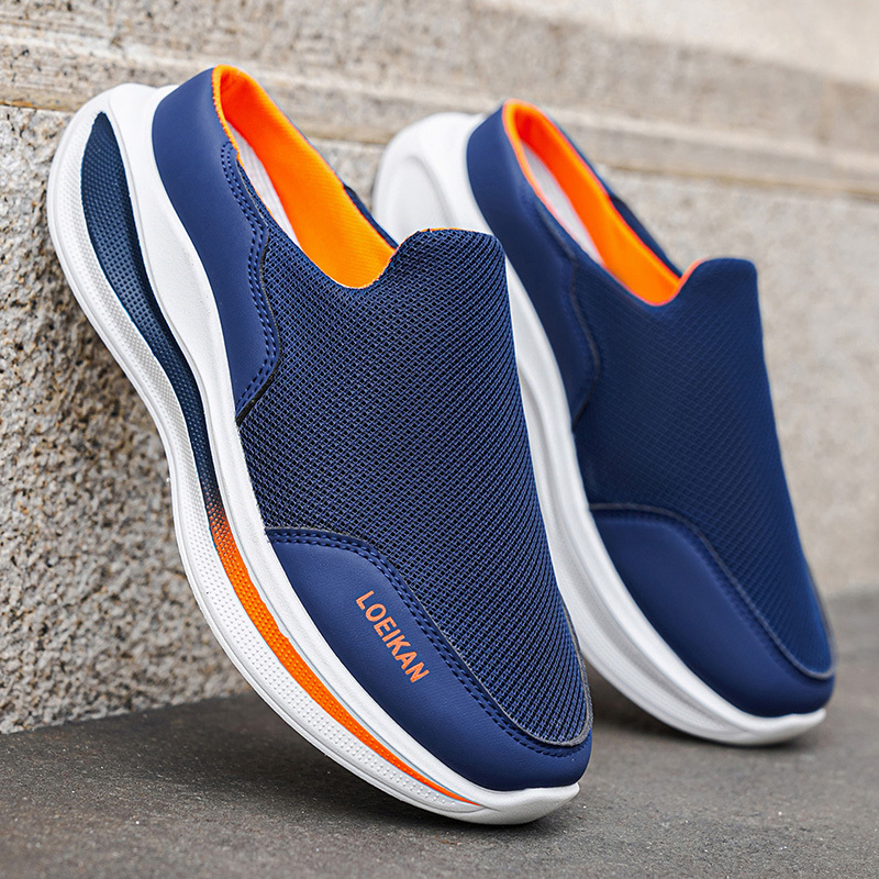 TEMU Loeikan Summer New Mesh Men's Lazy Half Slippers Canvas Shoes Slip-on Backless Casual Mules Middle-aged And Elderly Soft Sole Thick Bottom