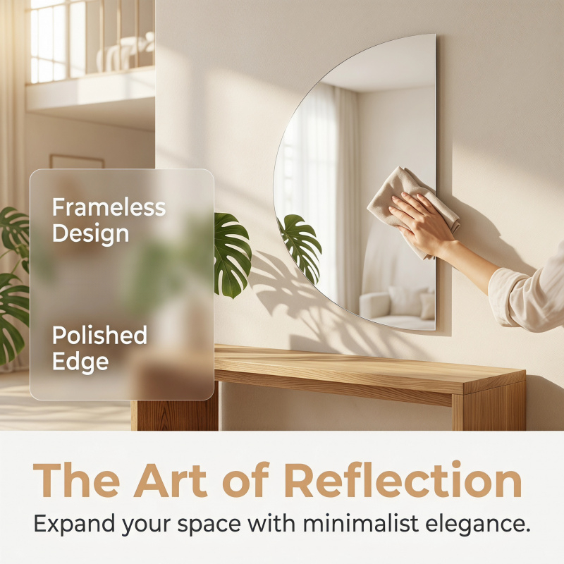 Half-Circle Irregular Acrylic Wall-Mounted Dressing Mirror, Lightweight & Waterproof