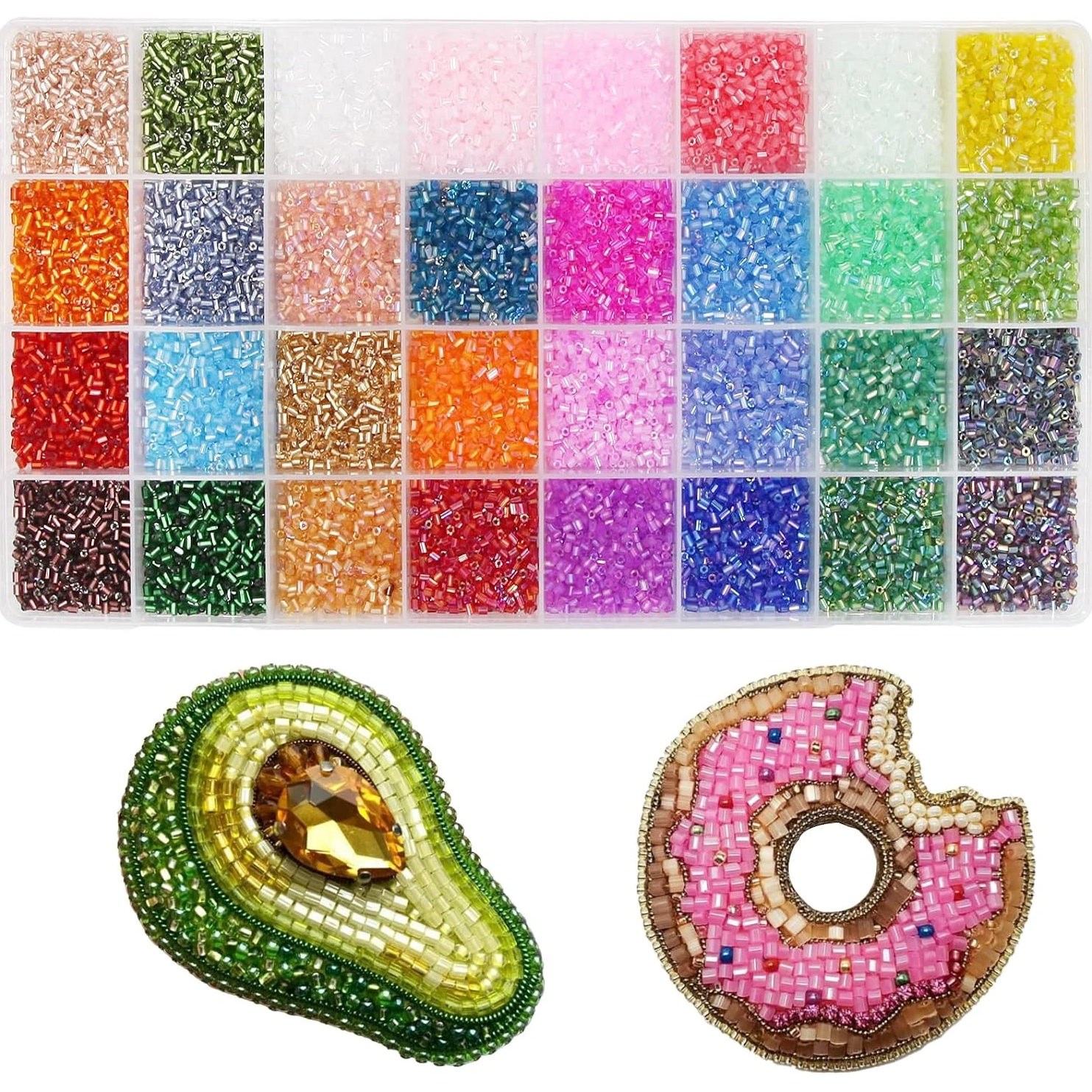 TEMU Perles tubulaires en verre de 32 couleurs - Perles cylindriques de 3 mm adaptées à la fabrication de bijoux DIY, petites perles artisanales pour