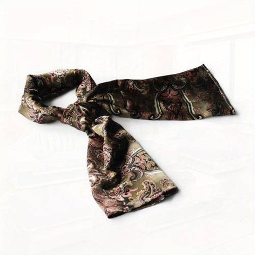 soft silk scarf wrap shawl brown golden paisley pattern revitalized style small lightweight versatile accessory for women men fashionable durable