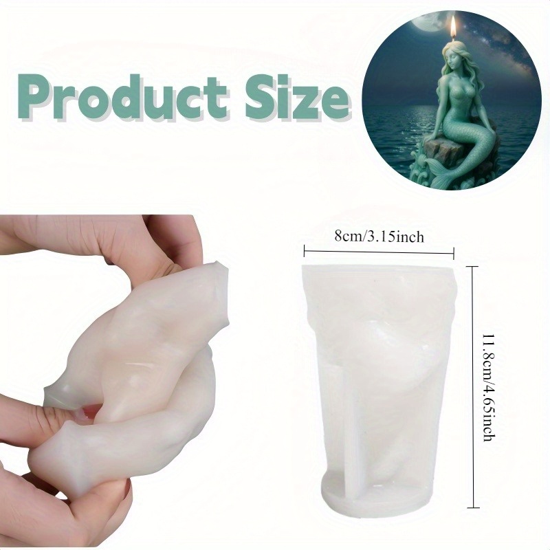 Image of Reusable Silicone Molds For Making Candles In Of A Mermaid On A Rock, Ideal For Projects Including Epoxy Resin, Plaster, And Clay Crafts. Great For Beach-themed Decorations And Fantasy Presents