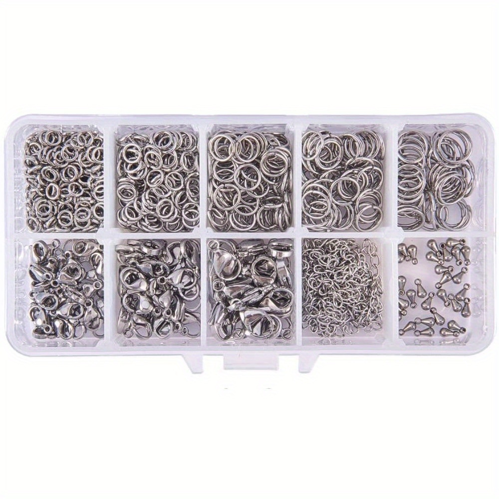 TEMU 1box 304 Stainless Steel Clasps 304 Stainless Steel Open Jump Rings 316 Surgical Stainless Steel Ends Extender Chains & 304 Stainless Steel End