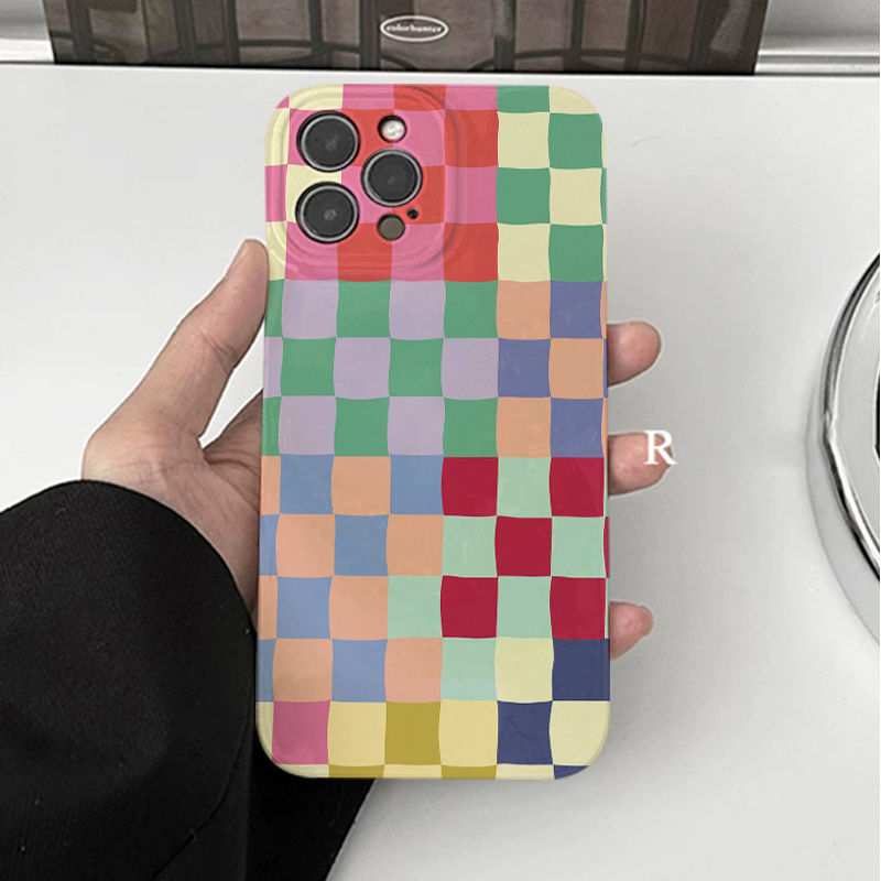 TEMU para teléfono: de tablero de ajedrez colorido con cuadrados pastel para iPhone 17 Pro Max, 16 Pro/15 Plus/14/13/12/11, fundas de cobertura total