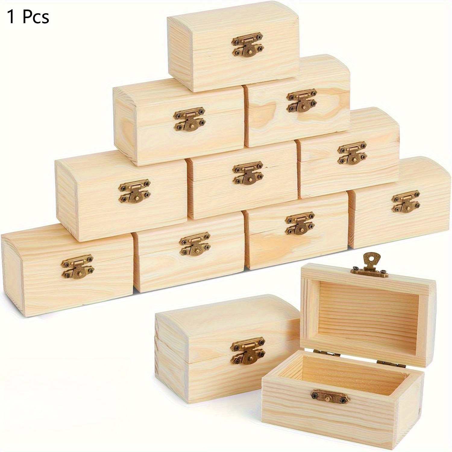 1pc Unfinished Wood Boxes With Lid And Clasp For Crafts, Party Favors, And Pirate Decorations - Natural Wood Material
