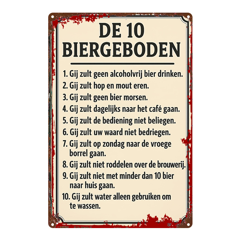 TEMU 2d Flat, 1pc, Metal Sign, Dutch 10 Beer Rules Decorative Painirong Poster, Flat Printed Iron Sign, Square Iron Hanging Painirong, 8x12 Inches