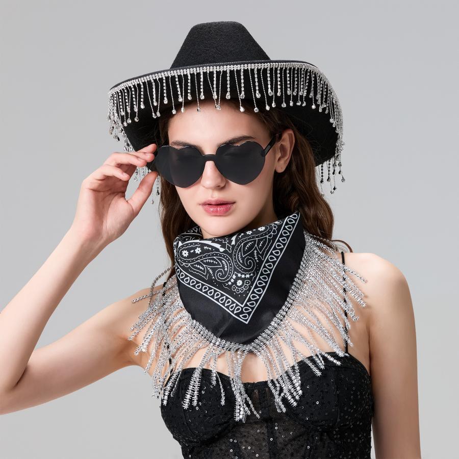 cowgirl hat set shiny rhinestones cowboy hat heart - Temu display picture 1
