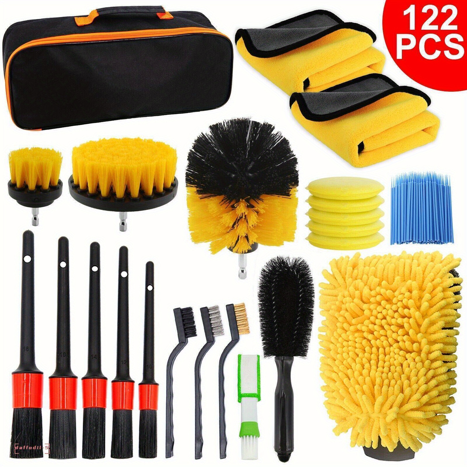 TEMU 122pcs Car Detailing Brush Kit Auto Interior Wheel Drill Cleaning Tool Set