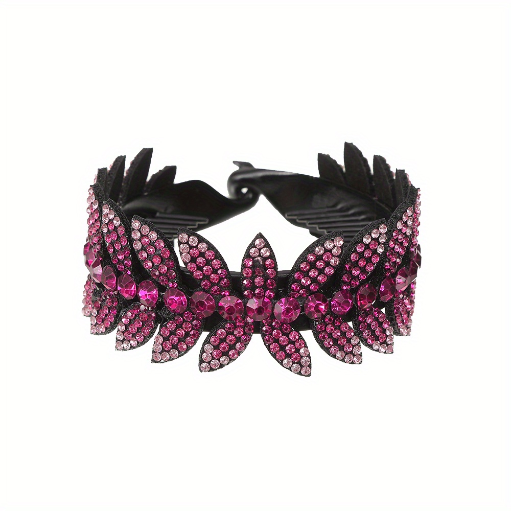 Large Rhinestone Leaf Hair Bun Clip for Elegant Styling