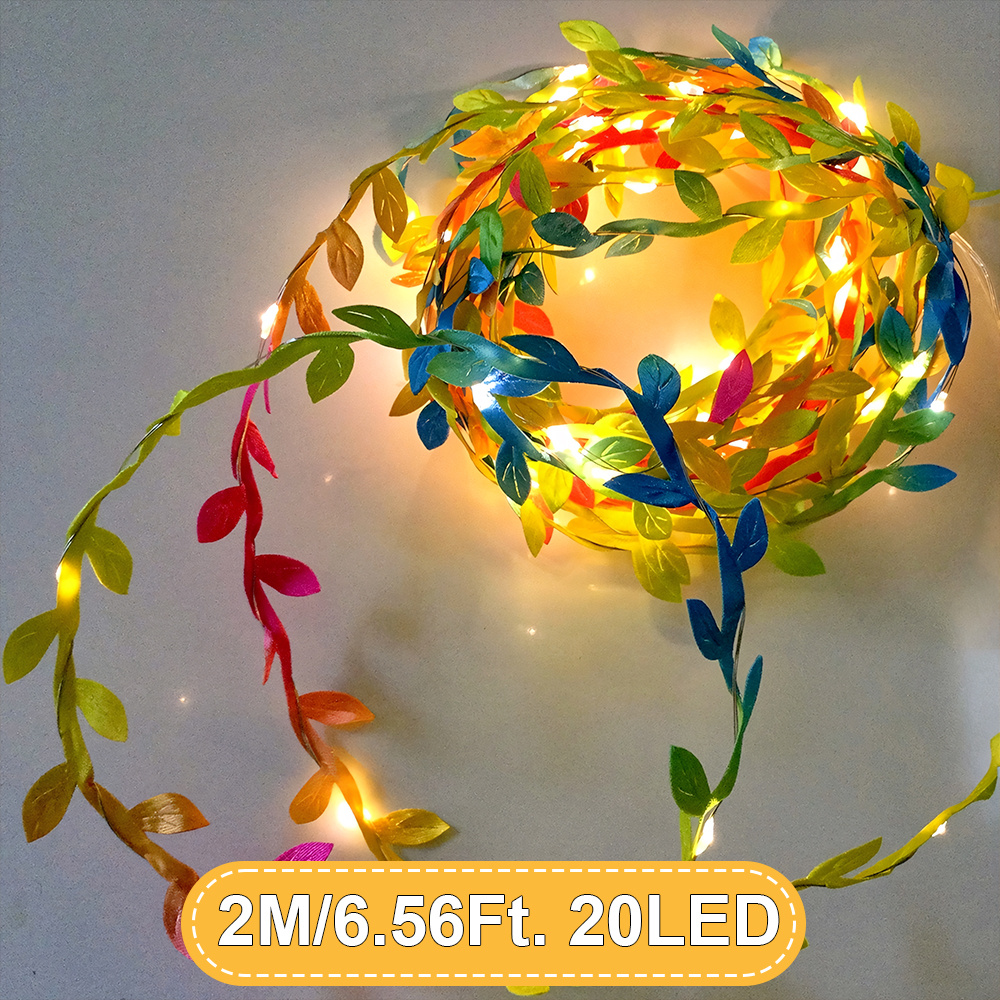 E-shop Majisu 20 LED Lichterkette mit realistischen künstlichen Blättern - Batteriebetrieben (Batterien nicht enthalten) - Multicolor