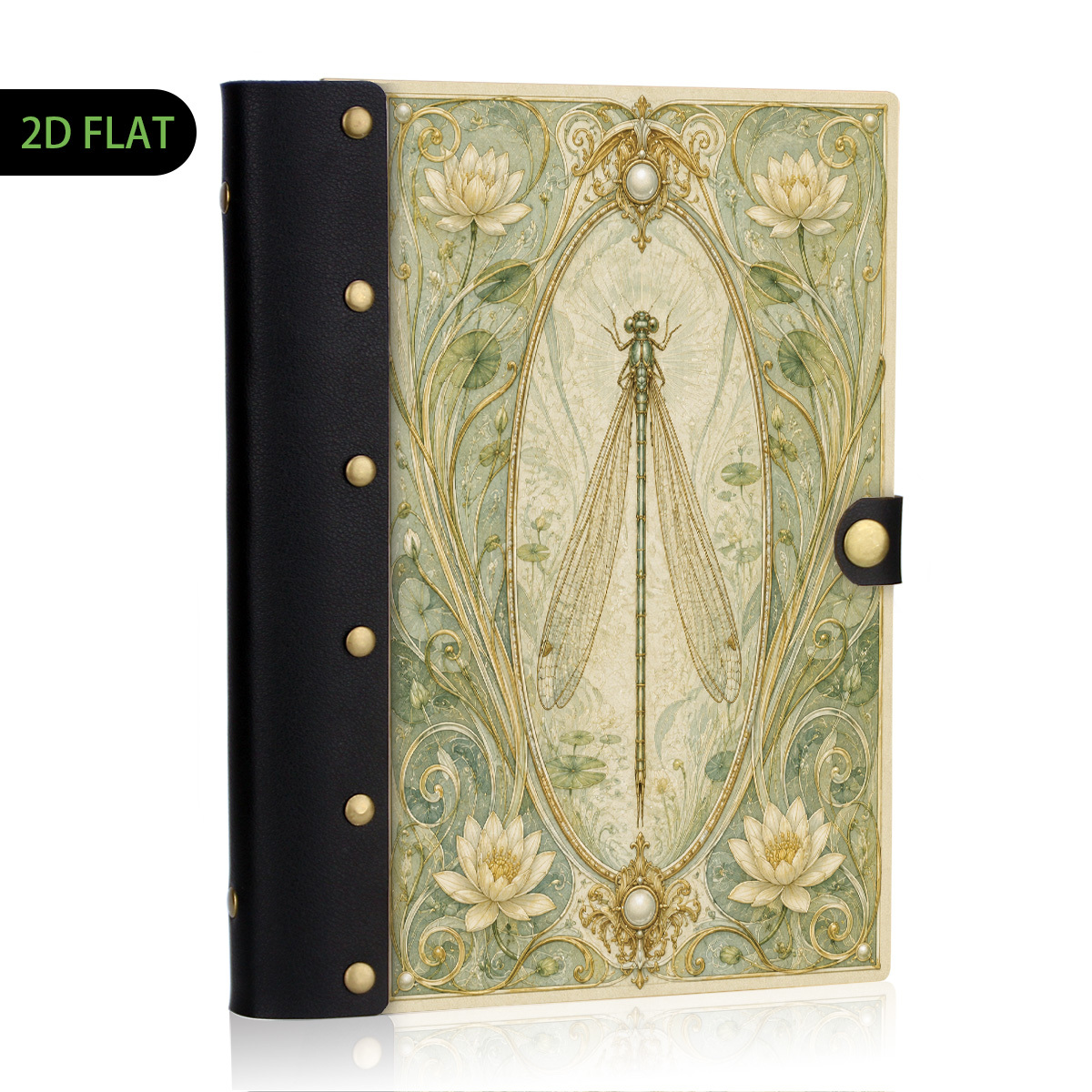 TEMU 1pc Leather And Wooden Hardcover Notebook, 2d Flat Pale Journal Diary, Soft Lotus Scroll Cover, Gentle Botanical Stationery For Notes, Office,