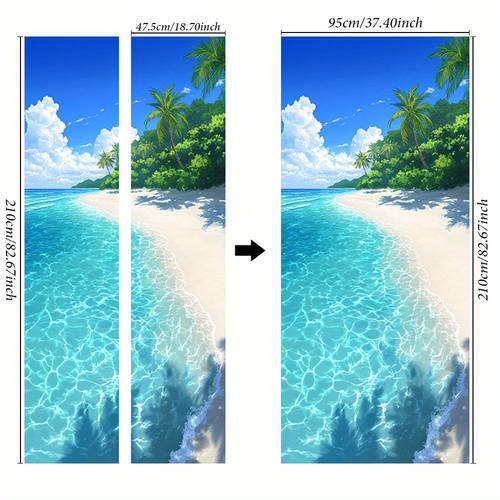 1 paar tropische strandtür-aufkleber - abnehmbare palmenbaum & wandbild, selbstklebende sandstrand-sticker für heimdekoration, für innen- & außenbereiche, realistisches ozean- & -design, strandthema dekor