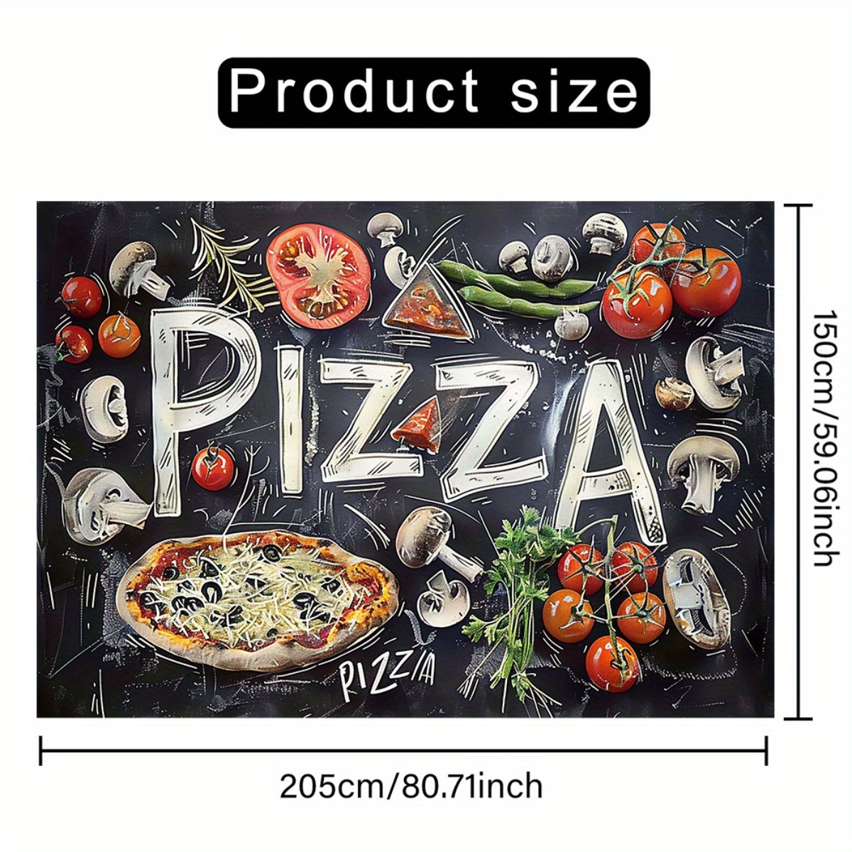 TEMU Large Party Banner - Vibrant Black Chalkboard Design With Colorful Pizza, Tomatoes & Basil - Photo Booths, Birthdays, Pizza Parties & Festive