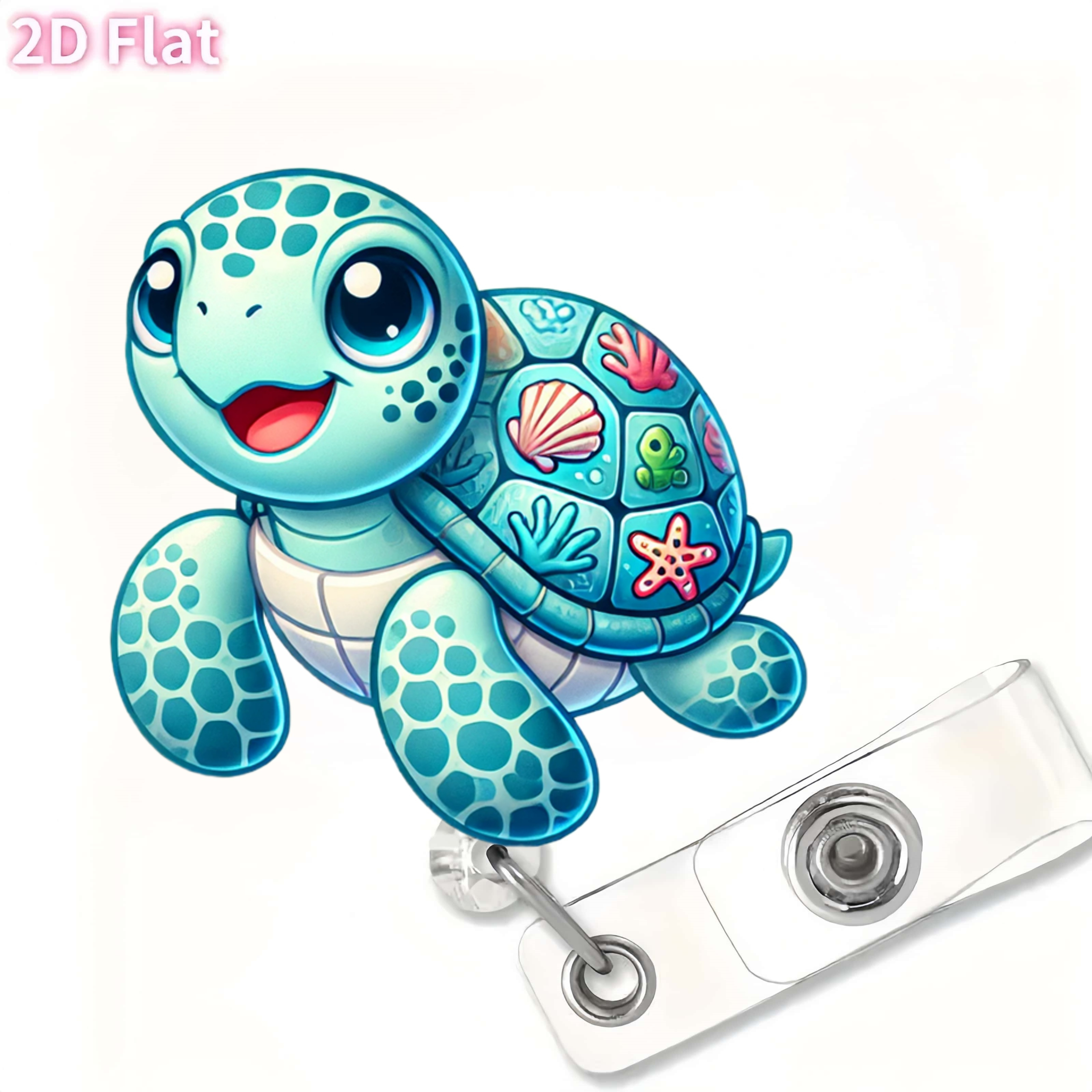 TEMU 2d Flat, Turtle-themed Creative Retractable Badge Reel With Id Holder - Acrylic Medical Worker Name Tag Card Holder, Suitable For Doctor Rn Lpn