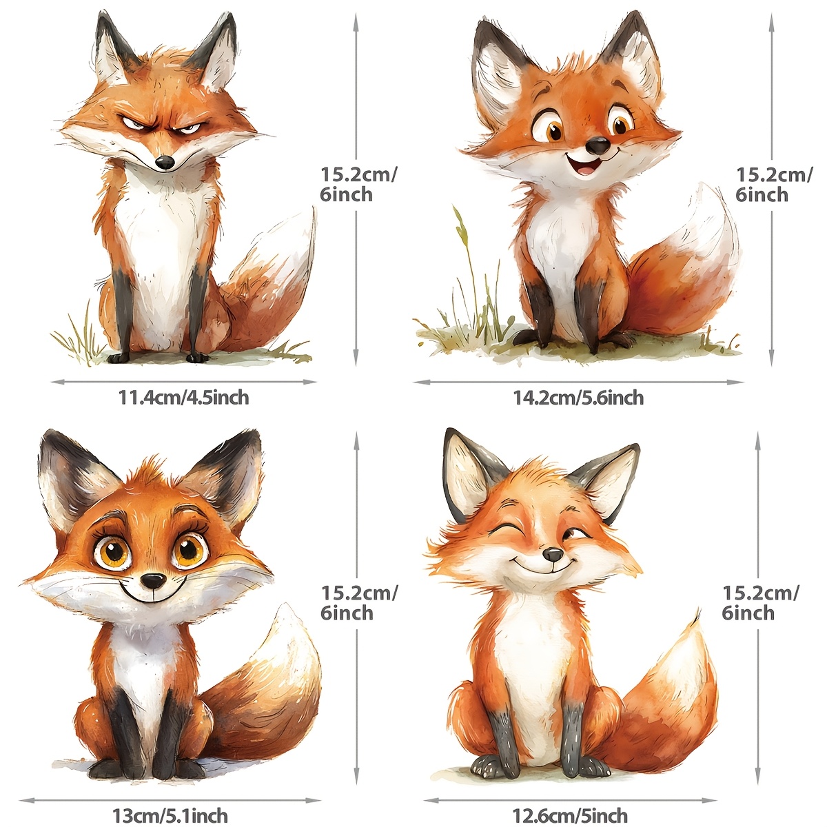 TEMU A Set Of 4pcs Of 2d Heat Transfer Stickers Featuring Cute Fox Designs Made Of Vinyl, Washable And Iron-on, Suitable For Clothing, Pajamas,
