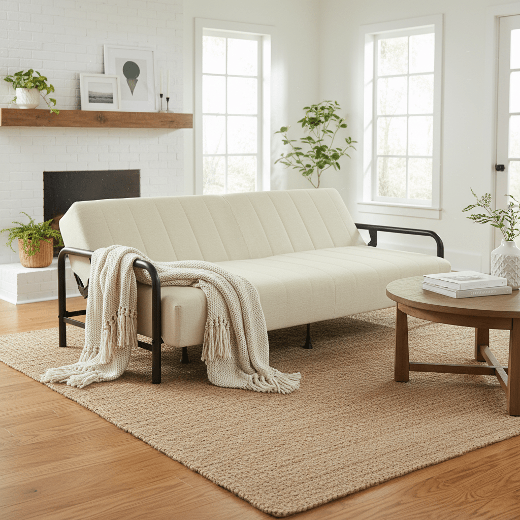 Modern Convertible Upholstered Sofa Bed with Adjustable Backrest & Independent Spring Support - Heavy-Duty Metal Frame, 600 Lbs Weight Capacity, Smooth Flat Sleeper Bed for Small Spaces, Guest Room, Daybed - Assembly, Space-Saving