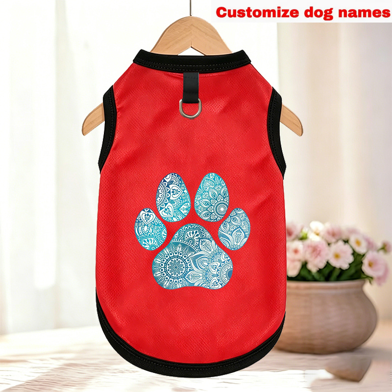 TEMU Pet Vest With "blue Mandala Paw Print" Print, Leash Loop, Breathable Thin Sleeveless Apparel For Cats And Dogs, Customizable With Pet's Name,