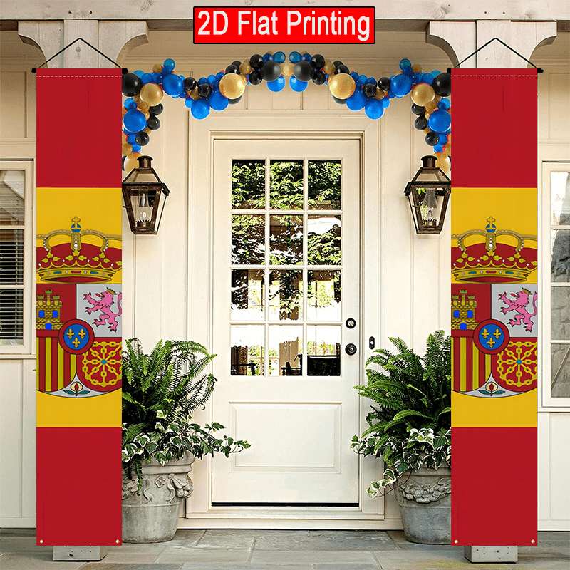 TEMU 2d Flat, A 2d Flat 2pcs Spanish Flag Banner, Designed For Welcome Themes, Ideal For Outdoor Courtyard And Lawn Festival Decorations, 2d Flat